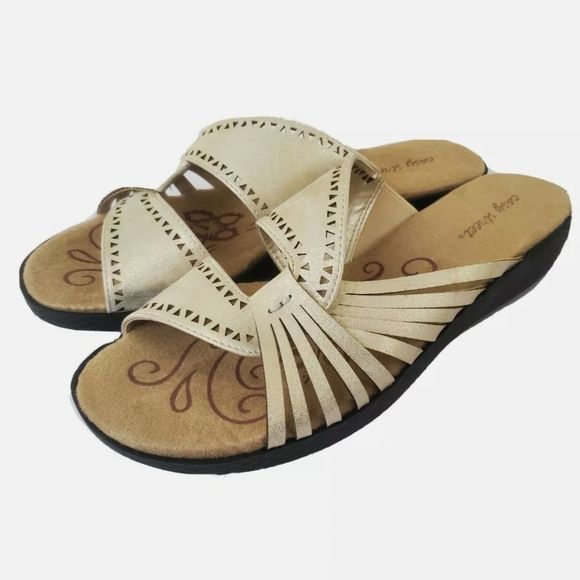 Easy Street Women Comfort Slides Sandals Gold Size 11 - Picture 2 of 10